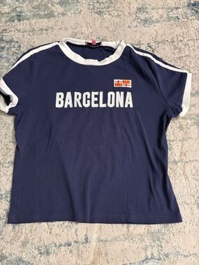 Edikted Navy Blue and White "Barcelona" Short Sleeve Tee